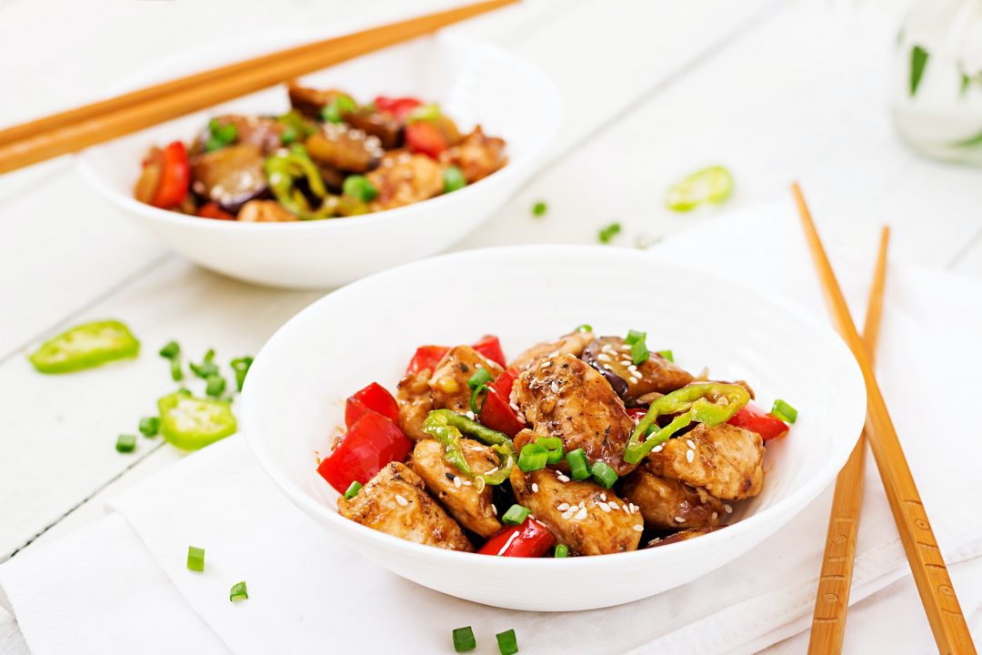 homemade kung pao chicken with peppers and vegetables chinese food stir fry